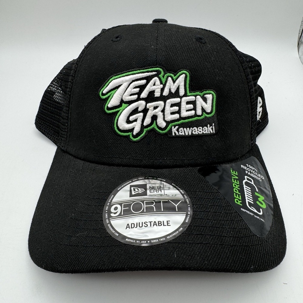 NWT Team Green Kawasaki Cap SnapBack Hat Black Trucker Motocross
